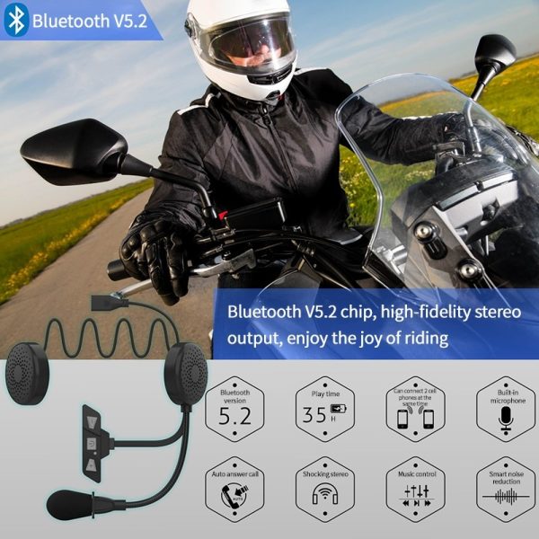 Wireless Bluetooth Motorcycle Helmet Headset with Mic Handsfree Earphones for Calls and Music No Intercom