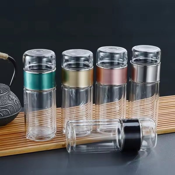 Double Layer Glass Tea Infuser Bottle Tumbler,Leakproof Travel Mug With Stainless Steel Filter For Loose Leaf Tea & Fruit Water, Hot Or Cold Ready, Suit For Office Home